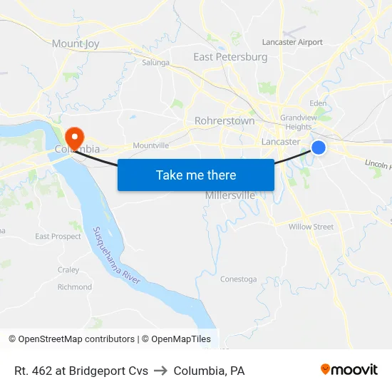 Rt. 462 at Bridgeport Cvs to Columbia, PA map