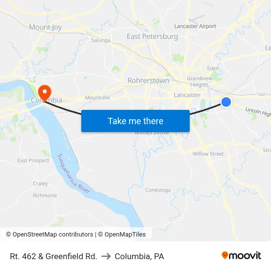 Rt. 462 & Greenfield Rd. to Columbia, PA map