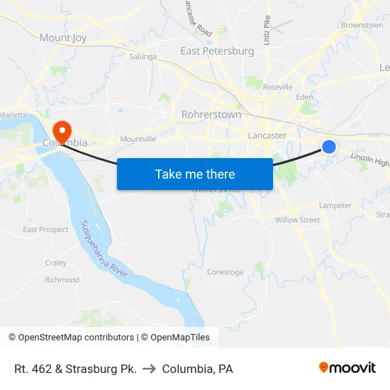 Rt. 462 & Strasburg Pk. to Columbia, PA map