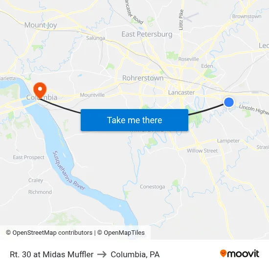Rt. 30 at Midas Muffler to Columbia, PA map