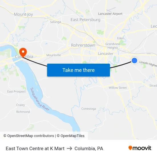 East Town Centre at K Mart to Columbia, PA map