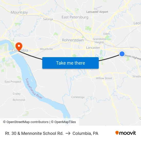 Rt. 30 & Mennonite School Rd. to Columbia, PA map