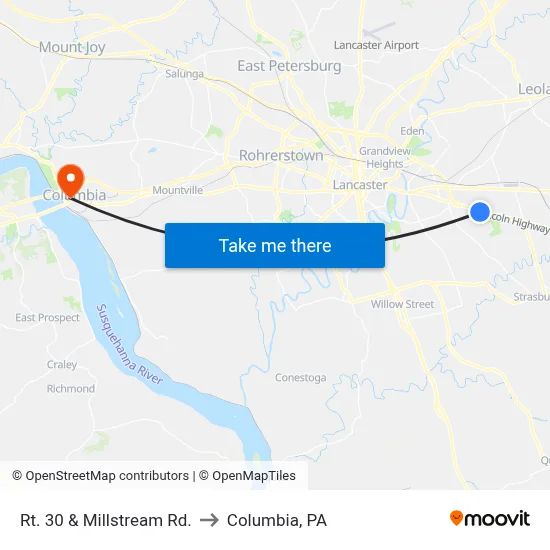 Rt. 30 & Millstream Rd. to Columbia, PA map