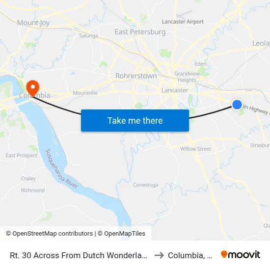 Rt. 30 Across From Dutch Wonderland to Columbia, PA map