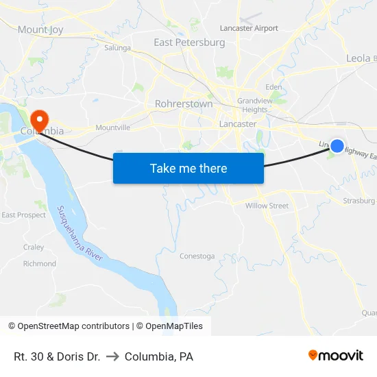 Rt. 30 & Doris Dr. to Columbia, PA map