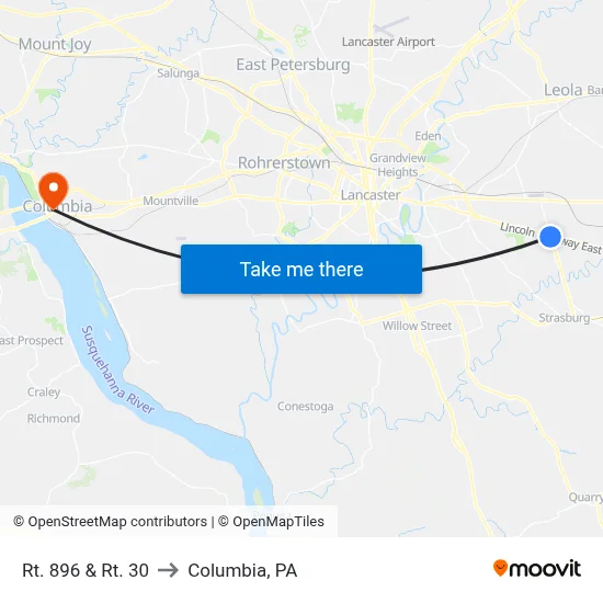 Rt. 896 & Rt. 30 to Columbia, PA map