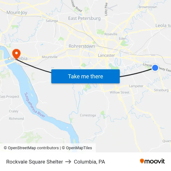 Rockvale Square Shelter to Columbia, PA map