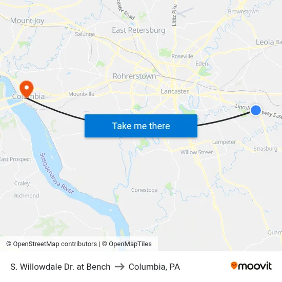S. Willowdale Dr. at Bench to Columbia, PA map