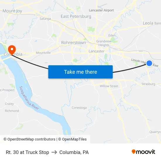 Rt. 30 at Truck Stop to Columbia, PA map