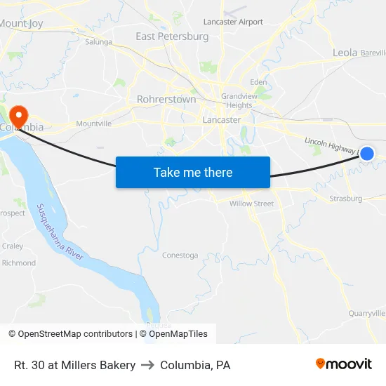 Rt. 30 at Millers Bakery to Columbia, PA map