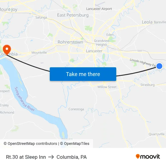 Rt.30 at Sleep Inn to Columbia, PA map