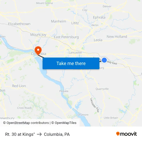 Rt. 30 at Kings" to Columbia, PA map