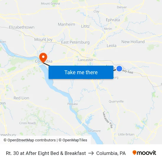 Rt. 30 at After Eight Bed & Breakfast to Columbia, PA map