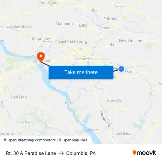 Rt. 30 & Paradise Lane to Columbia, PA map