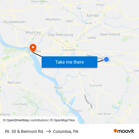 Rt. 30 & Belmont Rd. to Columbia, PA map