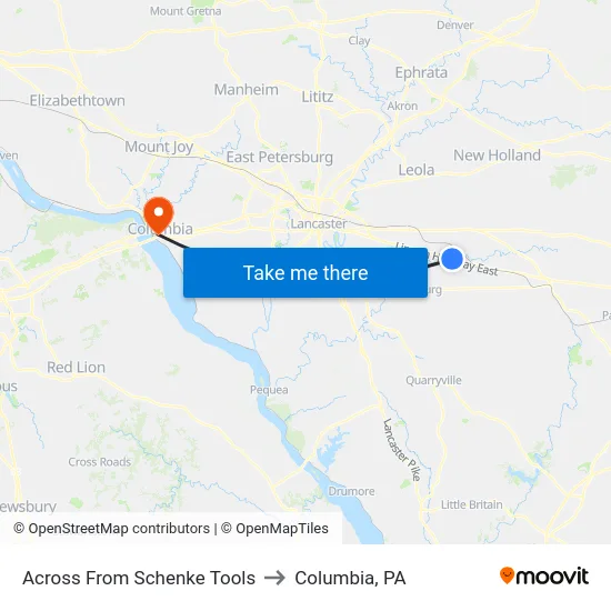 Across From Schenke Tools to Columbia, PA map