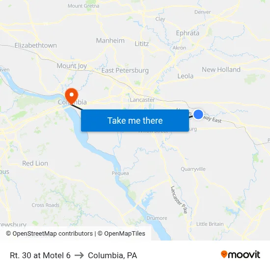 Rt. 30 at Motel 6 to Columbia, PA map