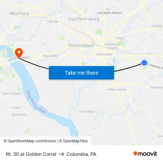 Rt. 30 at Golden Corral to Columbia, PA map