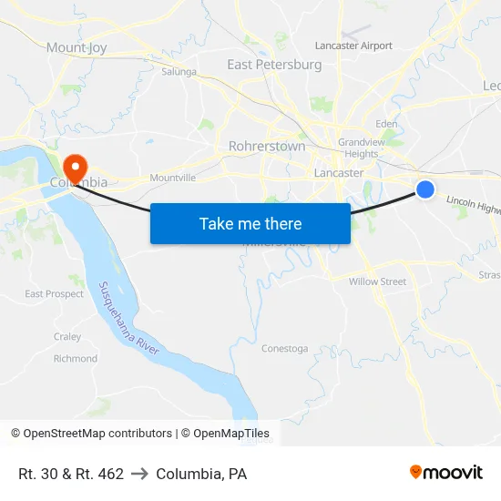 Rt. 30 & Rt. 462 to Columbia, PA map