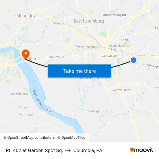 Rt. 462 at Garden Spot Sq. to Columbia, PA map