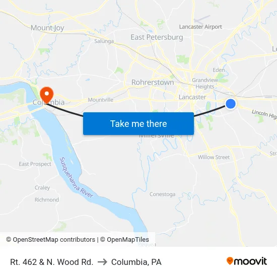 Rt. 462 & N. Wood Rd. to Columbia, PA map