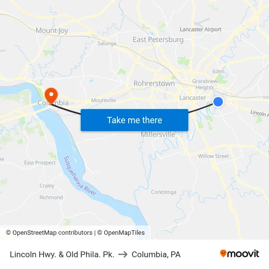 Lincoln Hwy. & Old Phila. Pk. to Columbia, PA map