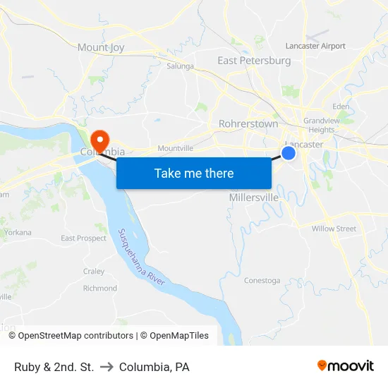 Ruby & 2nd. St. to Columbia, PA map
