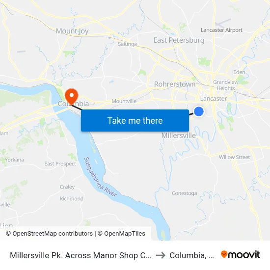 Millersville Pk. Across Manor Shop Cntr. to Columbia, PA map
