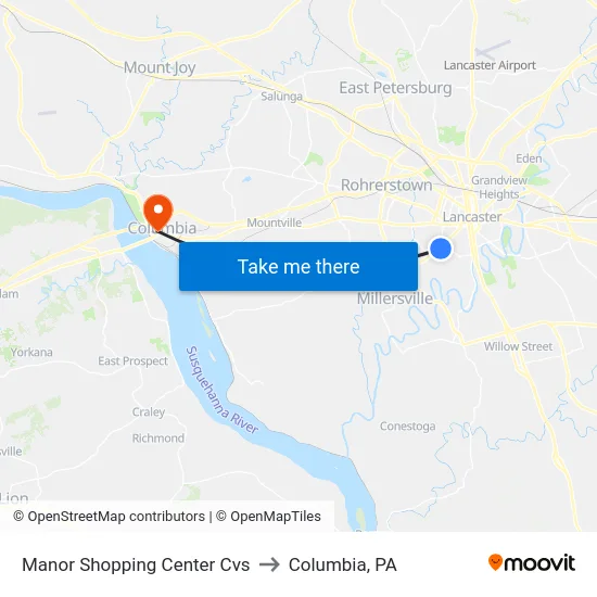 Manor Shopping Center Cvs to Columbia, PA map