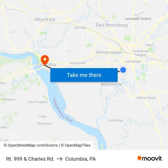 Rt. 999 & Charles Rd. to Columbia, PA map