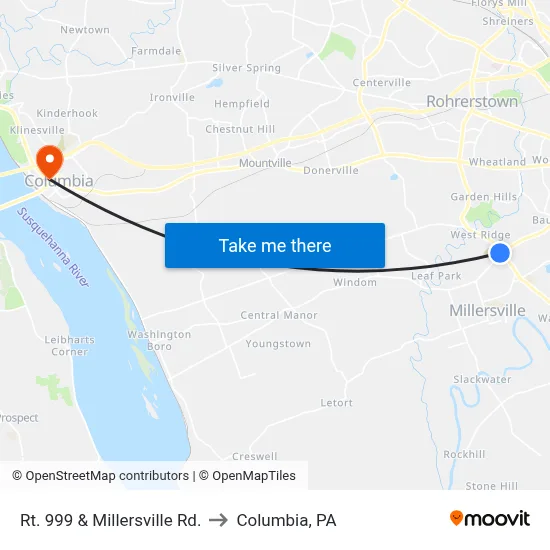 Rt. 999 & Millersville Rd. to Columbia, PA map