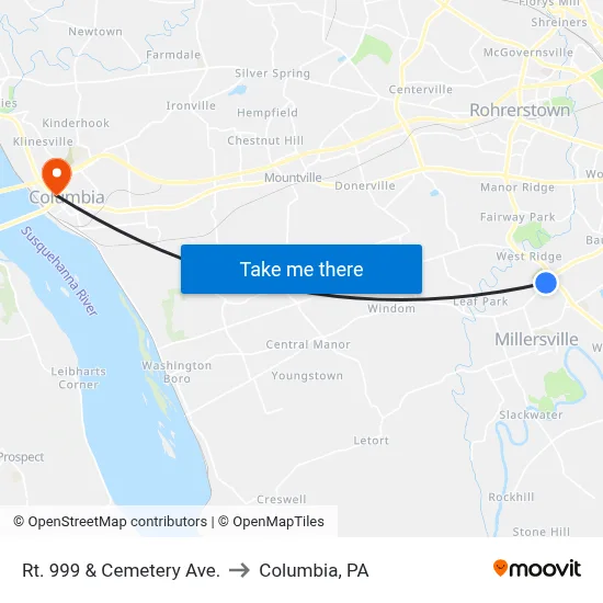 Rt. 999 & Cemetery Ave. to Columbia, PA map