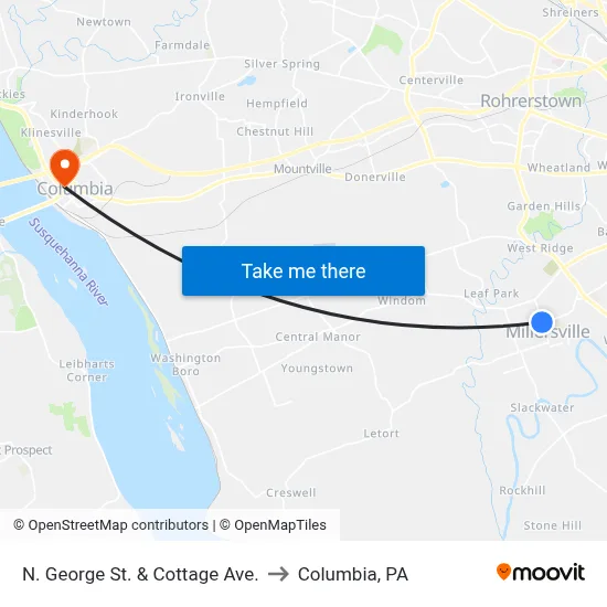 N. George St. & Cottage Ave. to Columbia, PA map