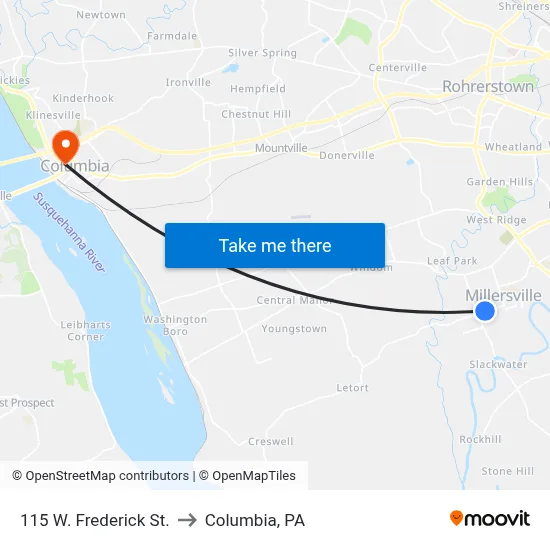 115 W. Frederick St. to Columbia, PA map