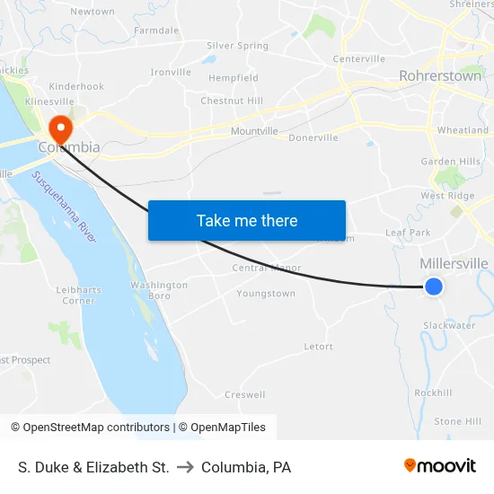 S. Duke & Elizabeth St. to Columbia, PA map