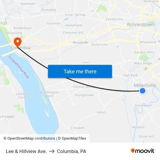 Lee & Hillview Ave. to Columbia, PA map
