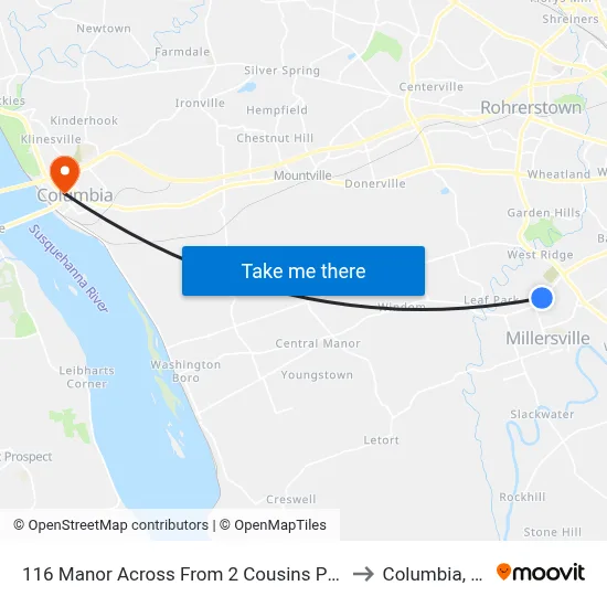 116 Manor Across From 2 Cousins Pizza to Columbia, PA map