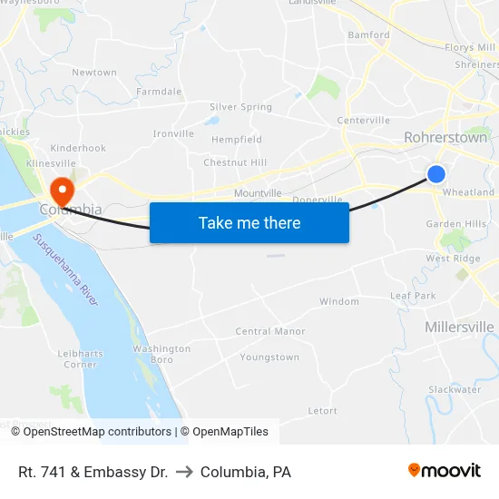 Rt. 741 & Embassy Dr. to Columbia, PA map