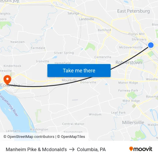 Manheim Pike & Mcdonald's to Columbia, PA map