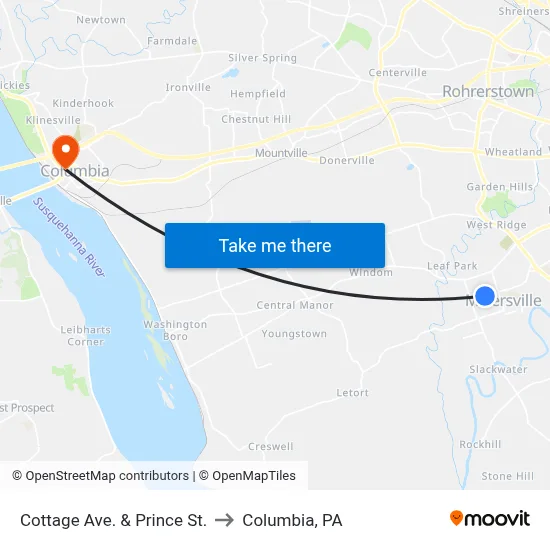 Cottage Ave. & Prince St. to Columbia, PA map