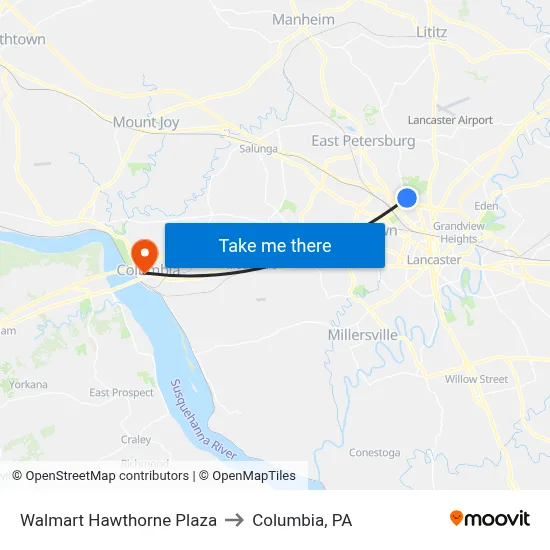 Walmart Hawthorne Plaza to Columbia, PA map
