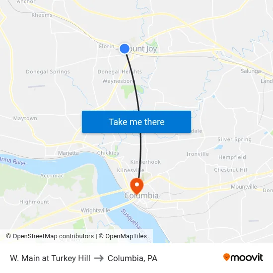 W. Main at Turkey Hill to Columbia, PA map
