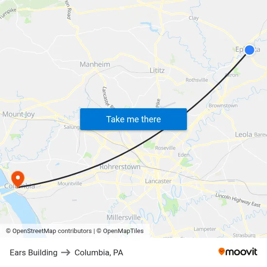 Ears Building to Columbia, PA map