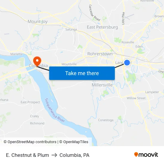 E. Chestnut & Plum to Columbia, PA map