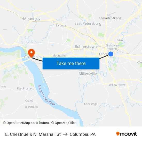 E. Chestnue & N. Marshall St to Columbia, PA map