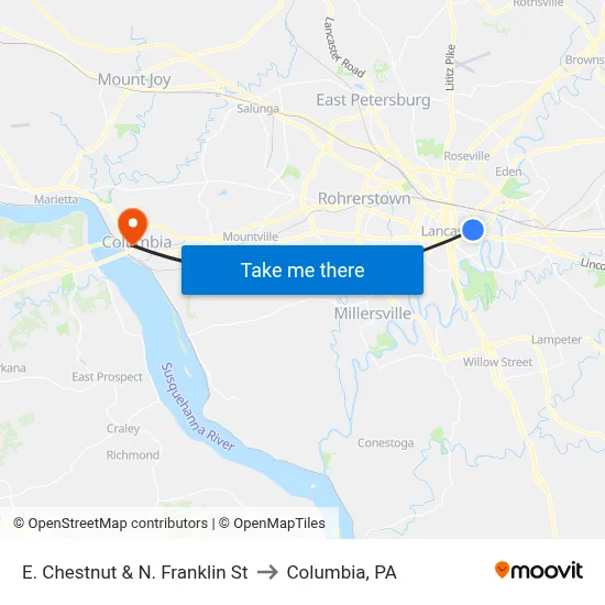 E. Chestnut & N. Franklin St to Columbia, PA map
