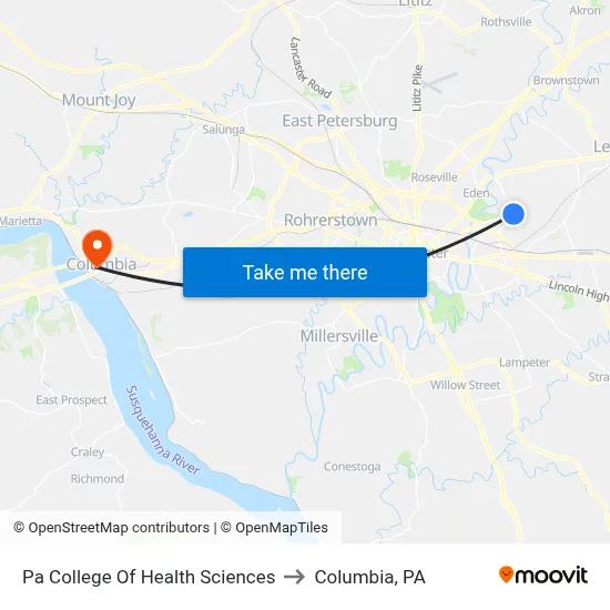 Pa College Of Health Sciences to Columbia, PA map