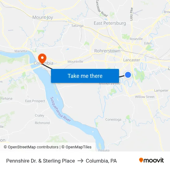 Pennshire Dr. & Sterling Place to Columbia, PA map