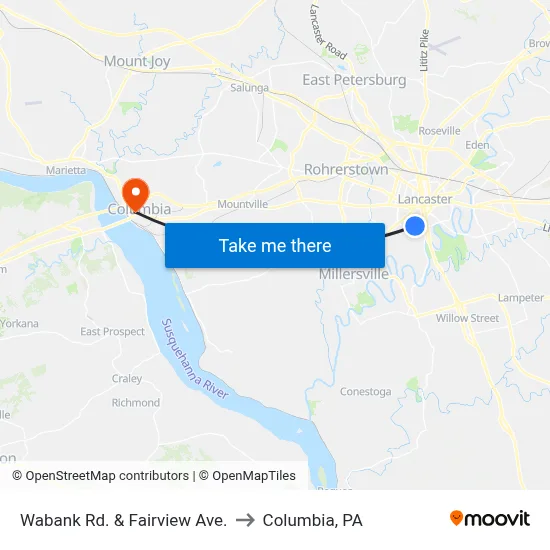 Wabank Rd. & Fairview Ave. to Columbia, PA map
