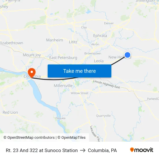 Rt. 23 And 322 at Sunoco Station to Columbia, PA map